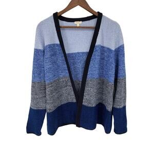 Talbots Blue Color Block Open Front Chunky Knit Cardigan Sweater Women's…